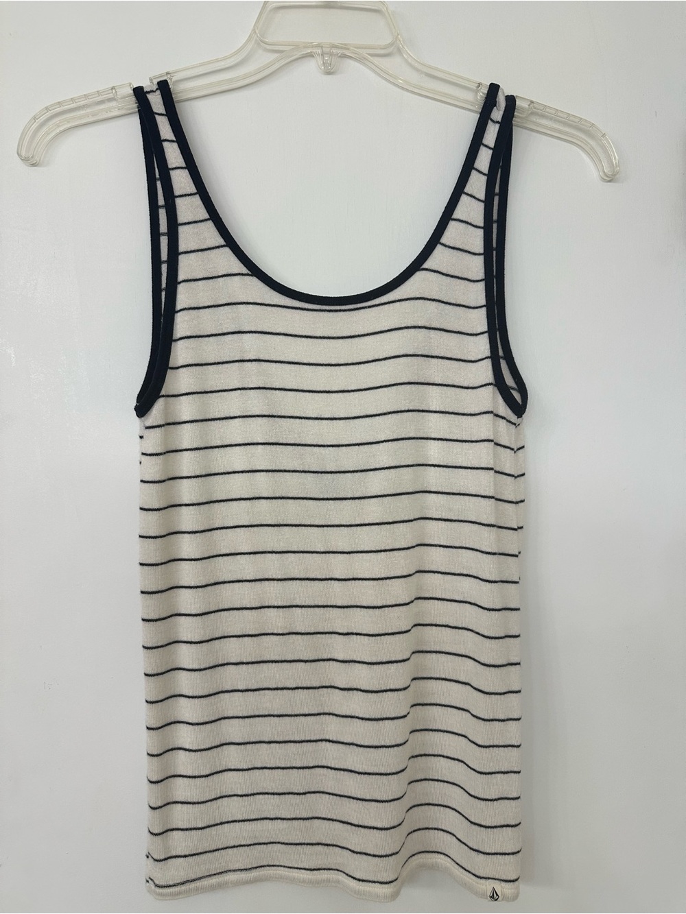 Volcom Cream and Black Striped Scoop Tank with Low Back